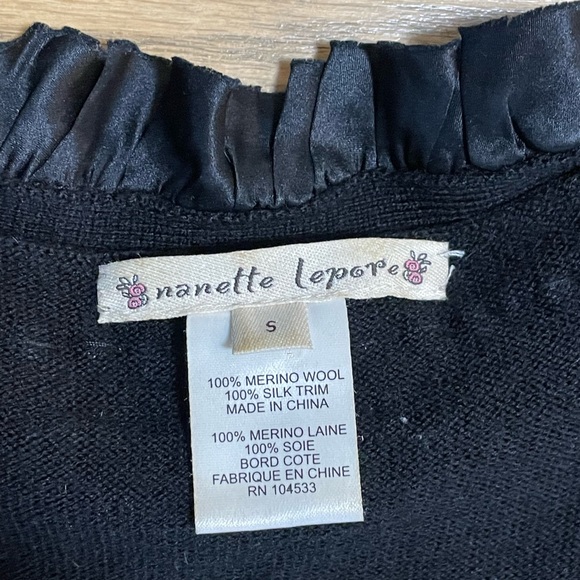 Nanette Lepore Merino Wool Black Ruffles/Beads/Rhinestones Mini Sweater Dress -S - Picture 6 of 10